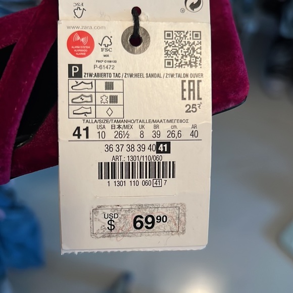 Brand new with tag, Zara velvet magenta sandals, size:10 - Picture 4 of 4